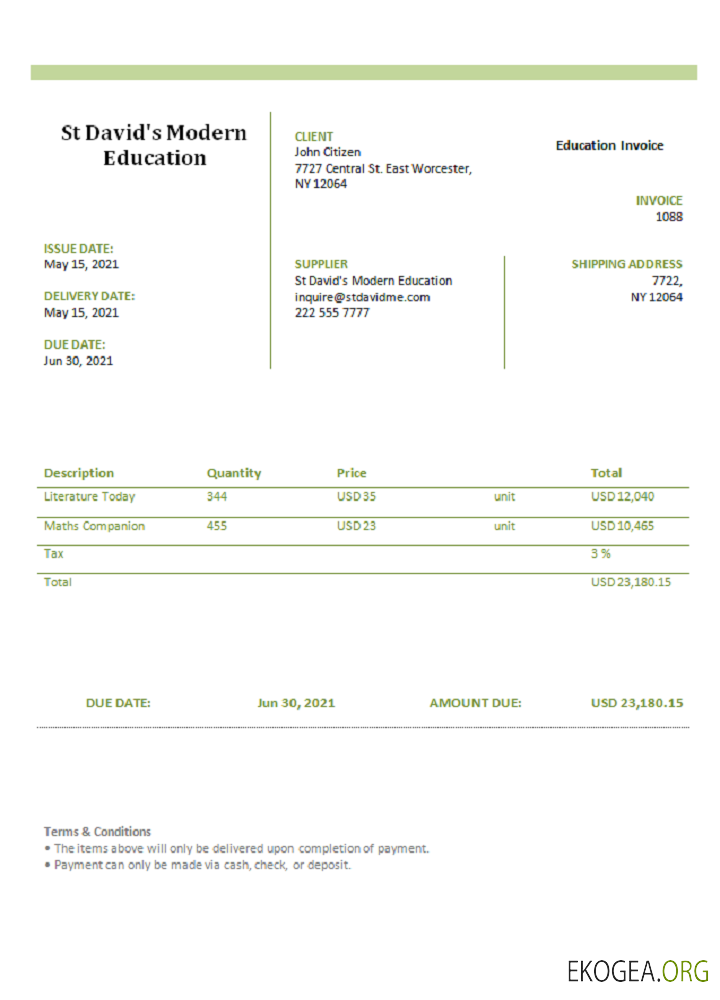Facture pour l’éducation moderne de St David aux États , Unis